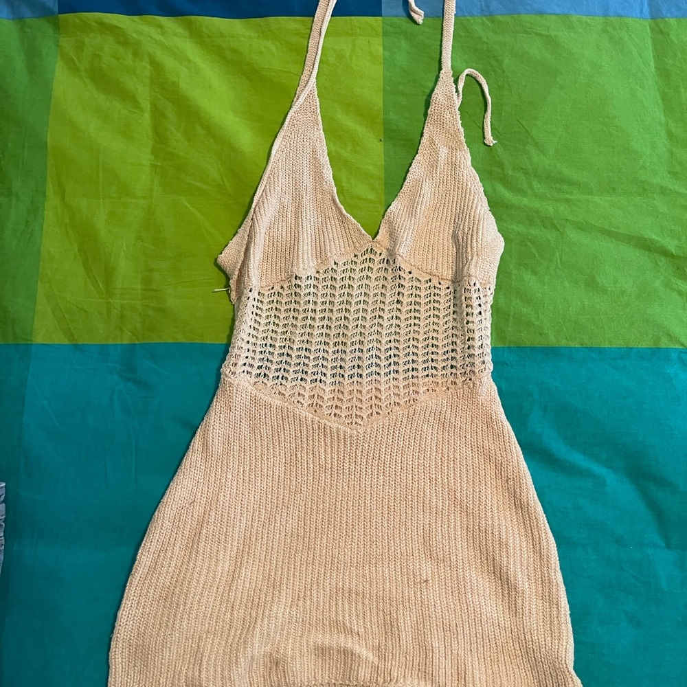 SHEIN Cream Backless Beach Dress